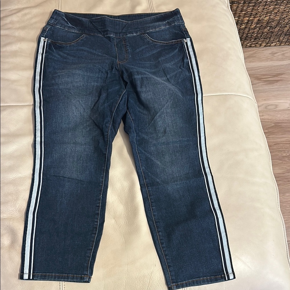 Vera Wang Blue Ankle Cropped Jeans with White Stripes